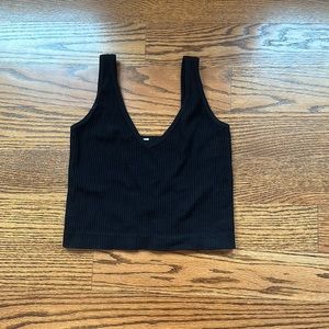 NEW!! black tank top/crop top with ribbed material, v-neckline